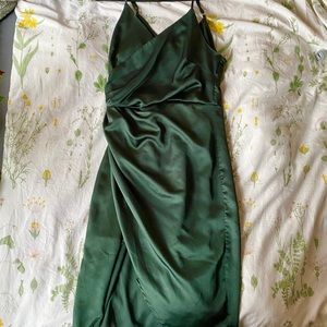 Fashion Nova Satin Green Asymmetrical Dress